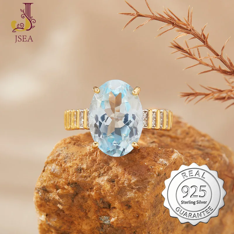 

S925 Solid Sterling Silver Ring - Natural Topaz, Adjustable Open Ring for Women