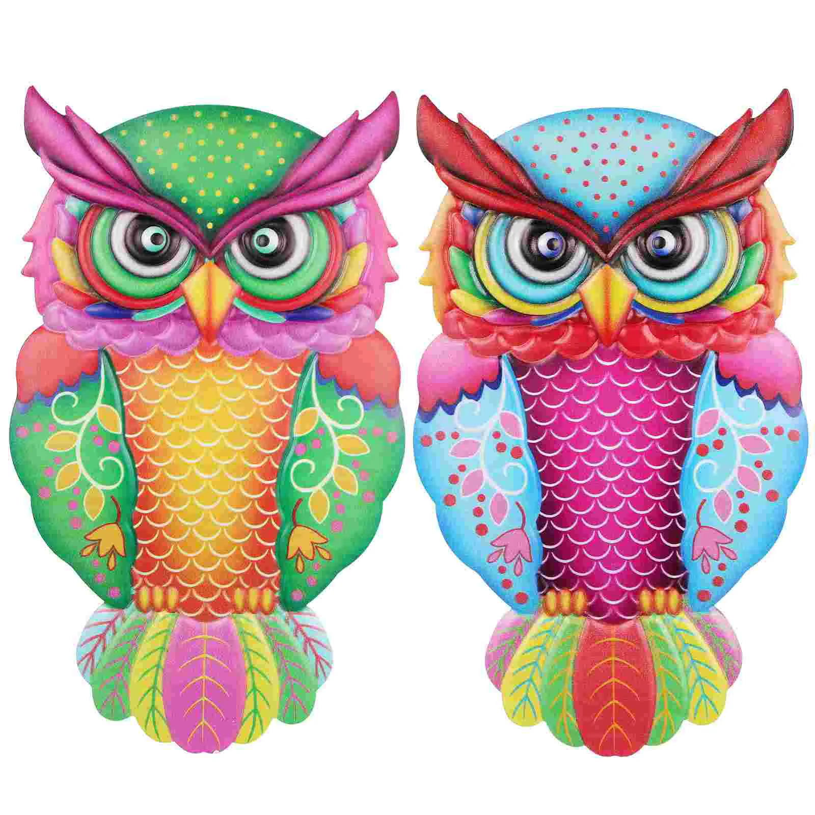 

2 Pcs Owl Wall Decoration Backyard Hanging Outdoor Metal For Outside Iron Fence