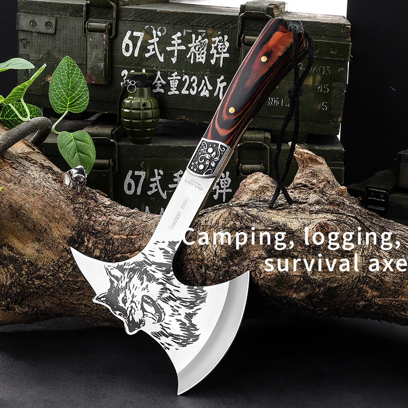 Outdoor stainless steel high hardness fire axe, household bone chopping axe, camping portable logging survival axe