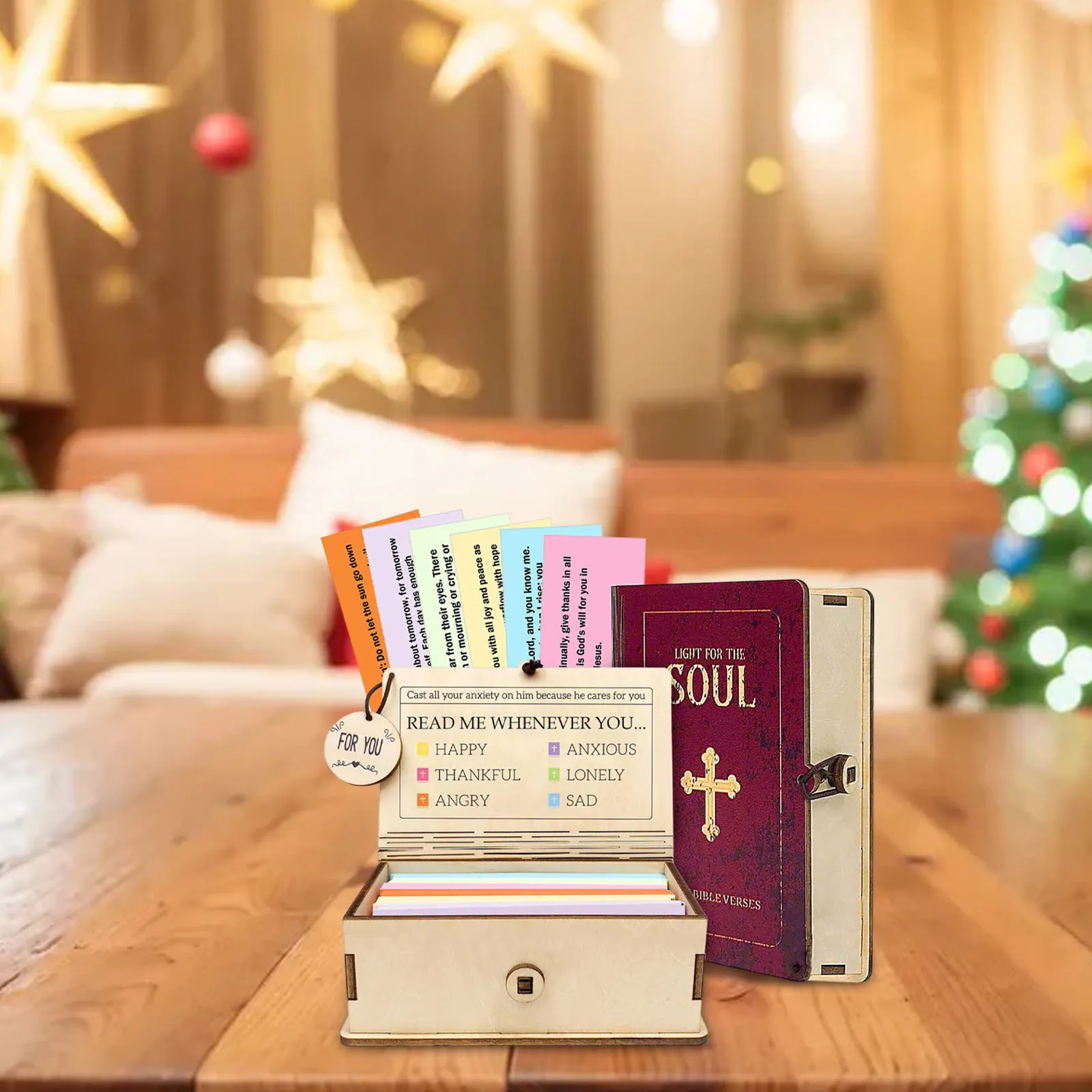 Caja de almacenamiento de notas hecha a mano con 96 tarjetas de oración, caja de escrituras inspiradoras, estuche de almacenamiento de la Biblia cristiana, regalo para el día del padre