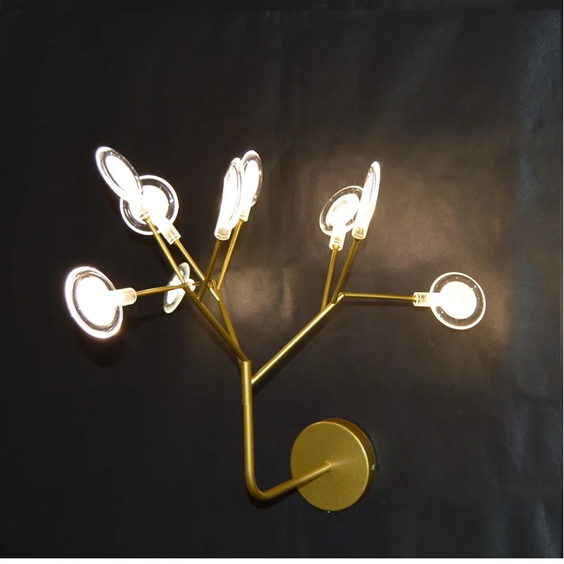 

LED Modern Firefly Wall Lamp Charming Branch Decoration Indoor Lighting Golden Body Lustre Fixtures Acrylic Glass Shade 110-240V