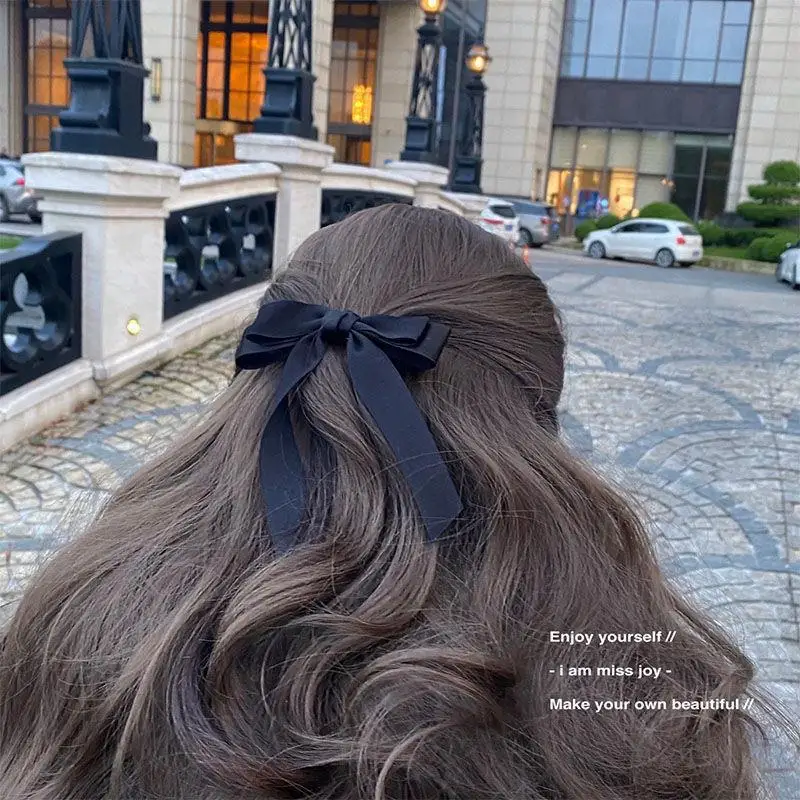 Fashion Fabric Hair Bow Hairpin for Women Girls Ribbon Hair clips Black White Bow Top Clip Female Hair Accessories