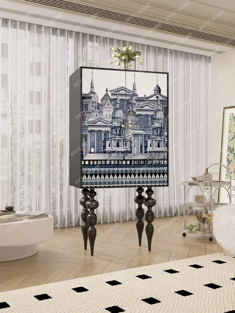 خزانة ملابس مطلية بسيطة كلاسيكية، خزانة تخزين جدارية عالية الساق، خزانة تخزين من الخشب الصلب #2