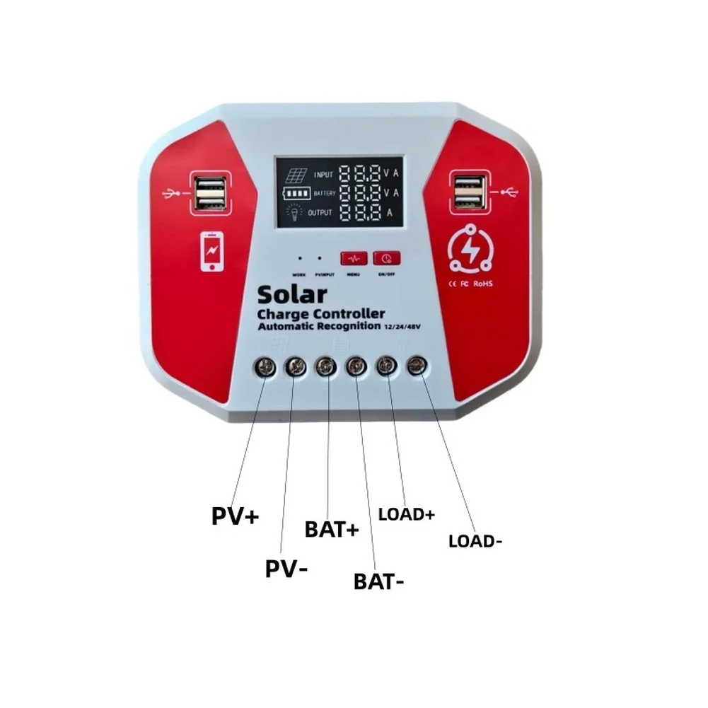 

LCD Display Solar Charge Controller 60A Compatible with 12V 24V 48V Battery Systems Automatic Voltage Detection