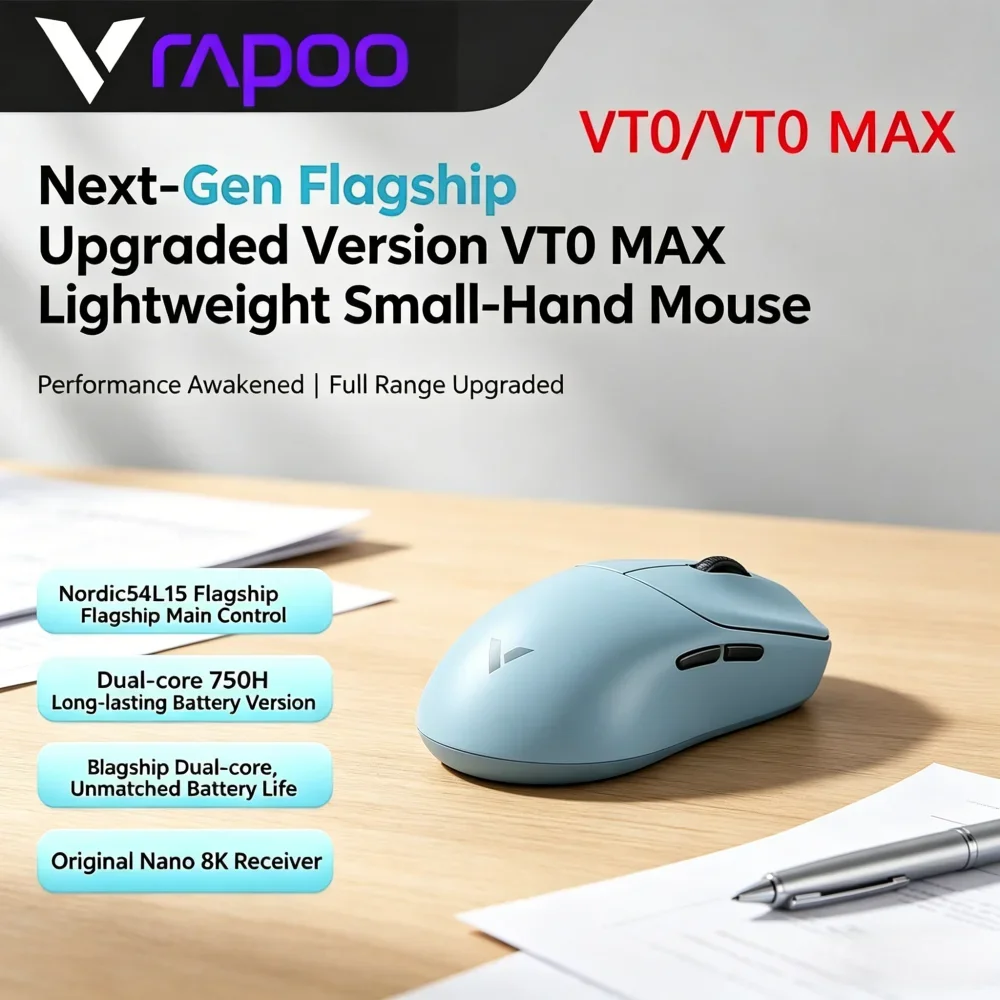 

Rapoo VT0 MAX Wireless FPS Gaming Mouse PAW3950 PAW3398 Nordic54L15 Dual 8KHz 45000DPI Ergonomic For PC Gamers