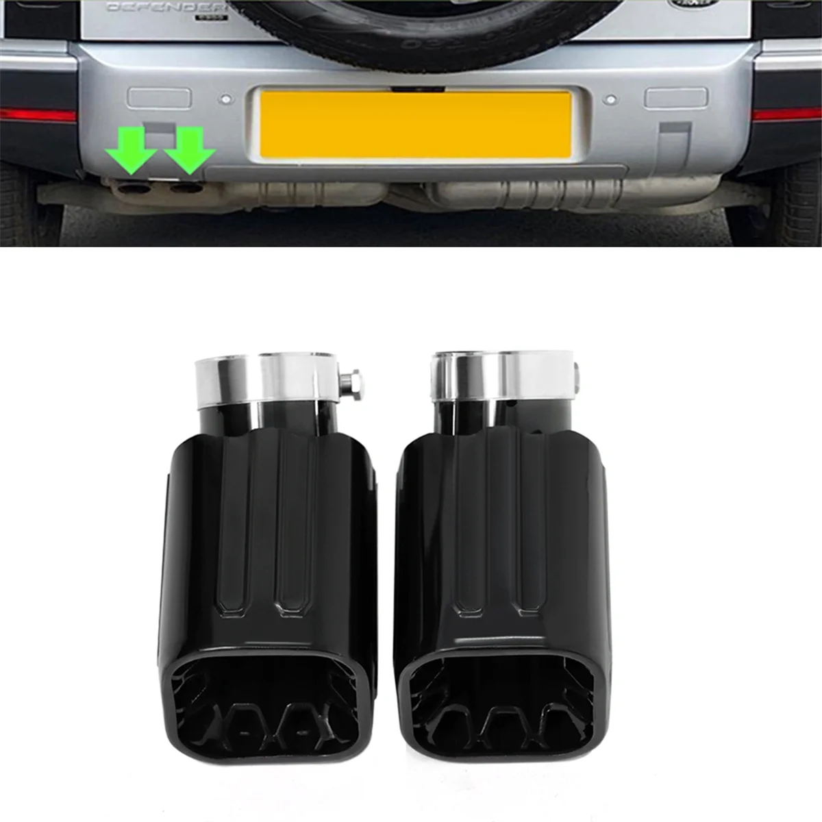 Exhaust Tip Tailpipe Stainless Steel Square Muffler Tip Nozzle for Land Rover Defender 90 110 L663 Diesel Version -T45C