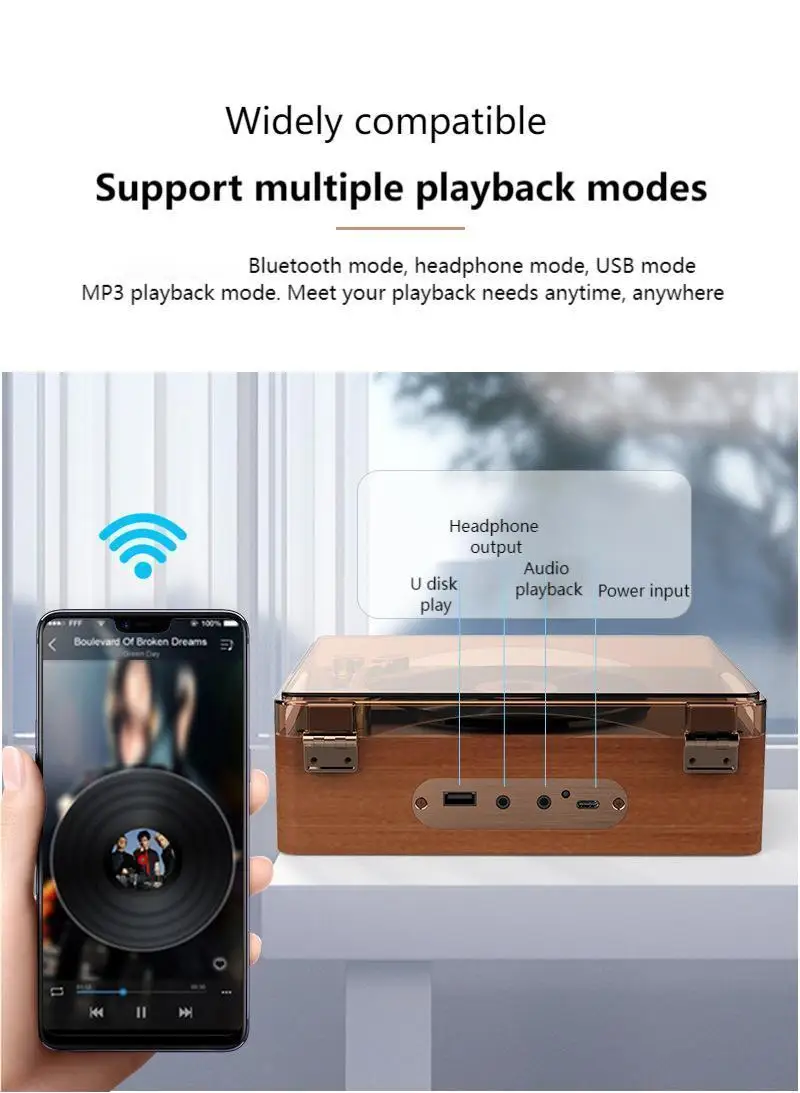 

Hooqu Tribute To Classic HIFI Sound Quality, Support Bluetooth, Retro Box All-in-one Pallet Type CD Phonograph