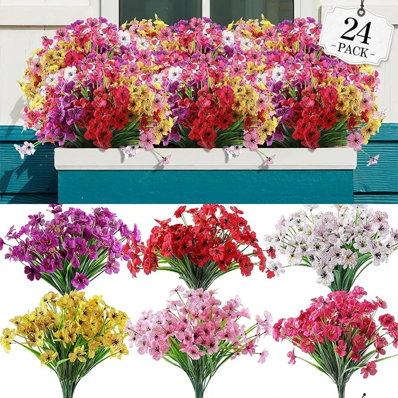 

Artificial Flowers for Outdoor No Fade Fake Plastic Outside Flowers Faux Plants for Decoration 60 Bundles