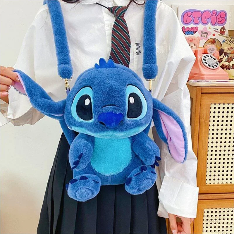 Kawaii Disney Stitch Bag Plush Backpack Bagpack Double Shoulder Crossbody Bag Tote Storage Pouch Plushie Anime Toy Girl Gift Kid