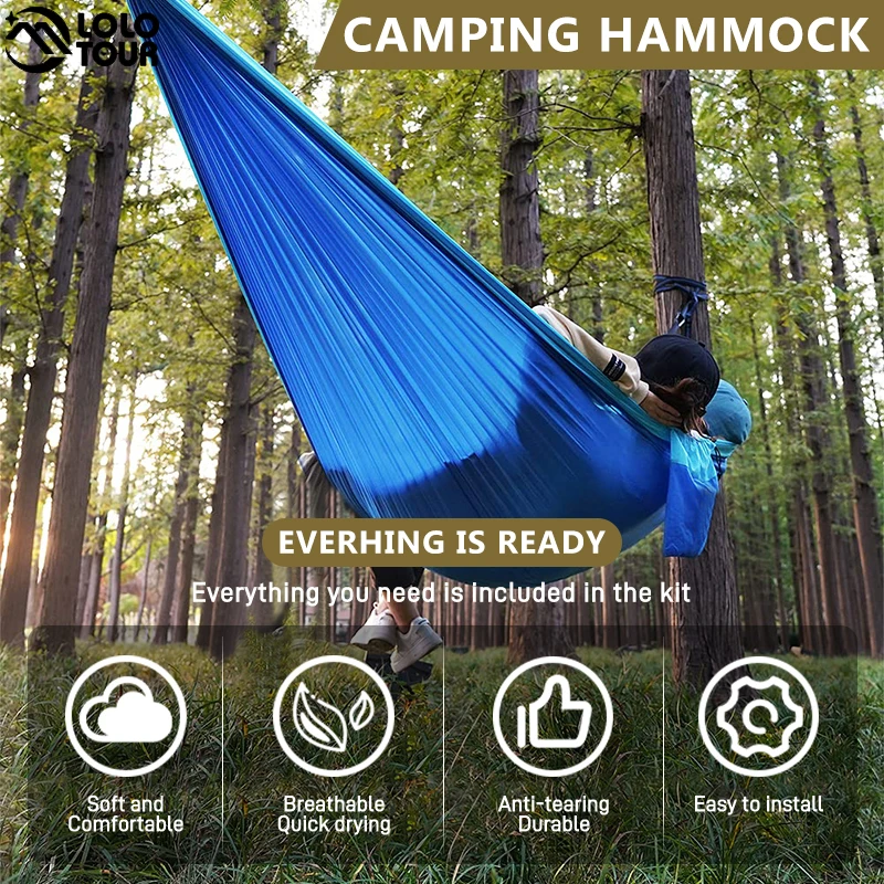 LOLOTOUR 87*38 inch Single Outdoor Hammock Portable Foldable Nylon Hammock Survival Parachute Hamak Garden Holiday Camping