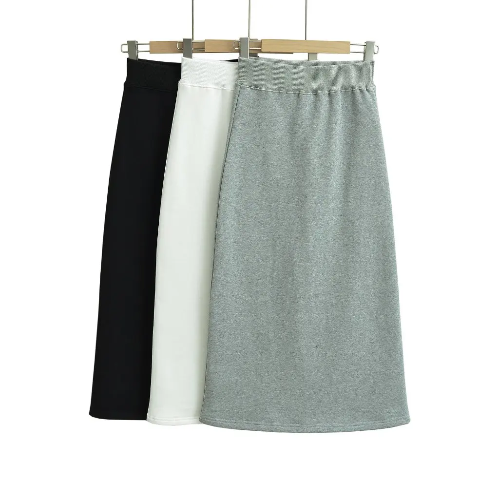 

Women's High Waist Slim Fit Sheath Skirt Elastic Waist Back Slit Thickened Simple All-Match Hot Girl Style