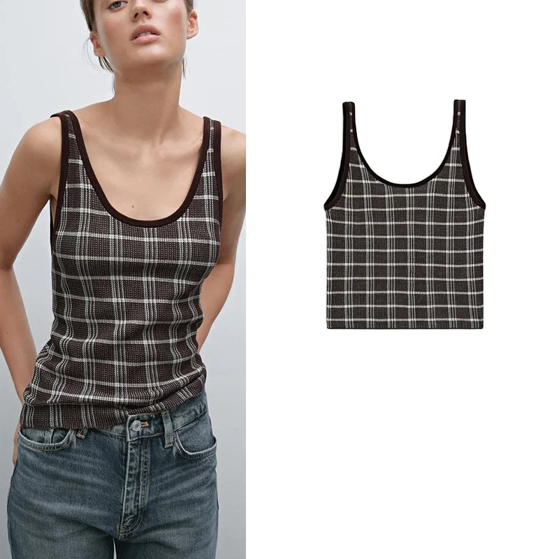 

Spring Summer New Women's Cotton Knitted Vest Strap U-ne Svel T-irt Inner Wear MD 577624 Faion Commute Sle