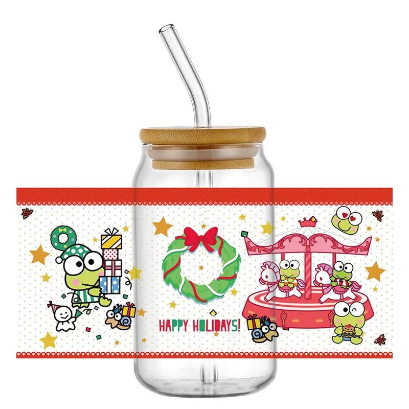 

popular Frog Cartoon Pattern UV DTF Transfer Sticker Waterproof Transfers Decals For 16oz Glass Cup Wrap Stickers home decoratio