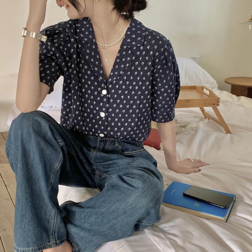 Summer Casual Dot Women Shirts 2022 New Female Single Breasted Short Sleeve Blouse Lapel Collar Tops