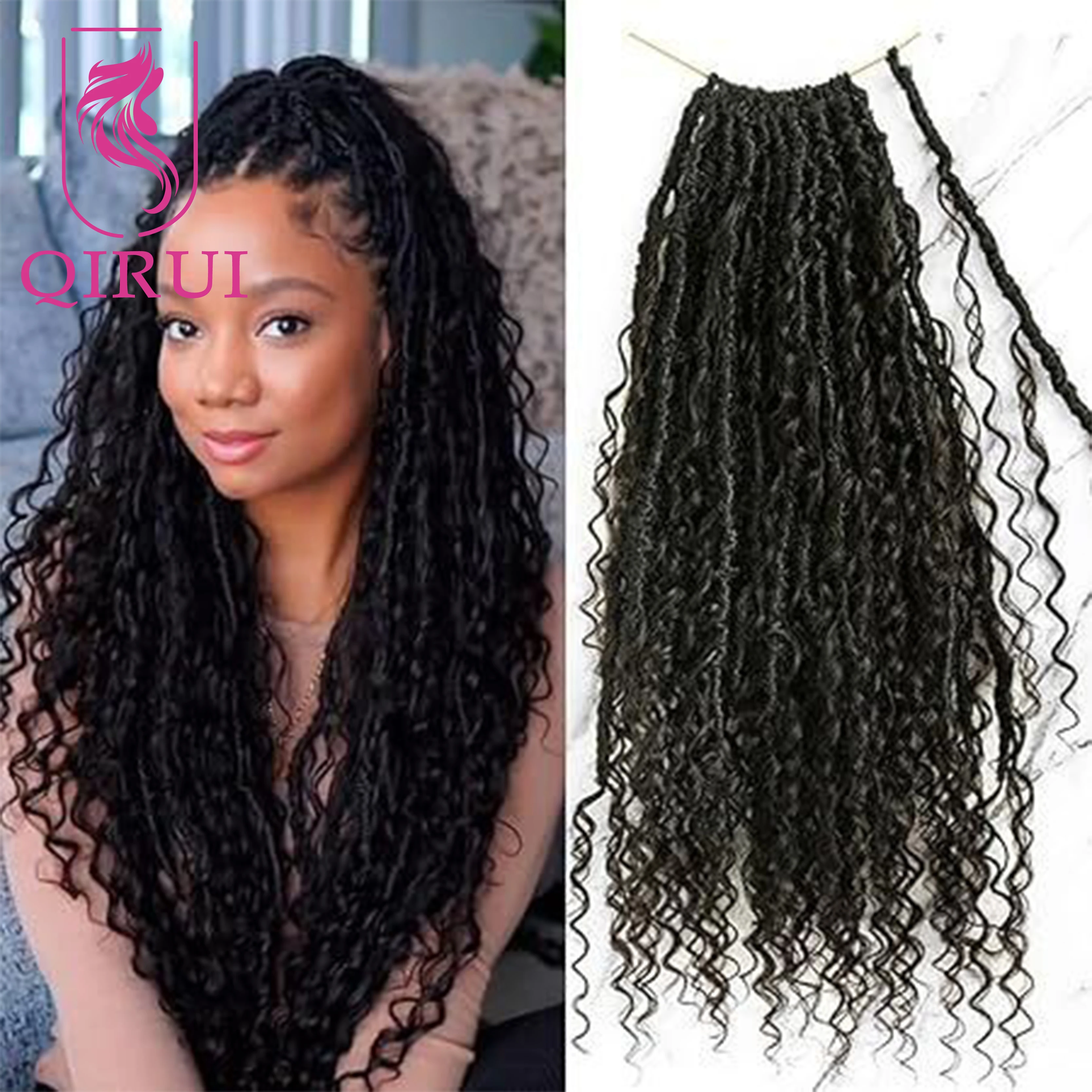 Human Hair Boho Locs Crochet Hair Pre Looped Crochet Boho Dreadlocks Human Hair Curly Ends Braiding Hair Extensions 26Inch