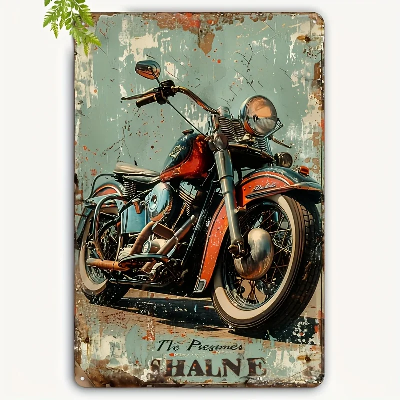 Panneau en métal vintage Davidson - Art mural rustique pour moto avec design rétro rouge et bleu vif, en fer durable pour intérieur/extérieur
