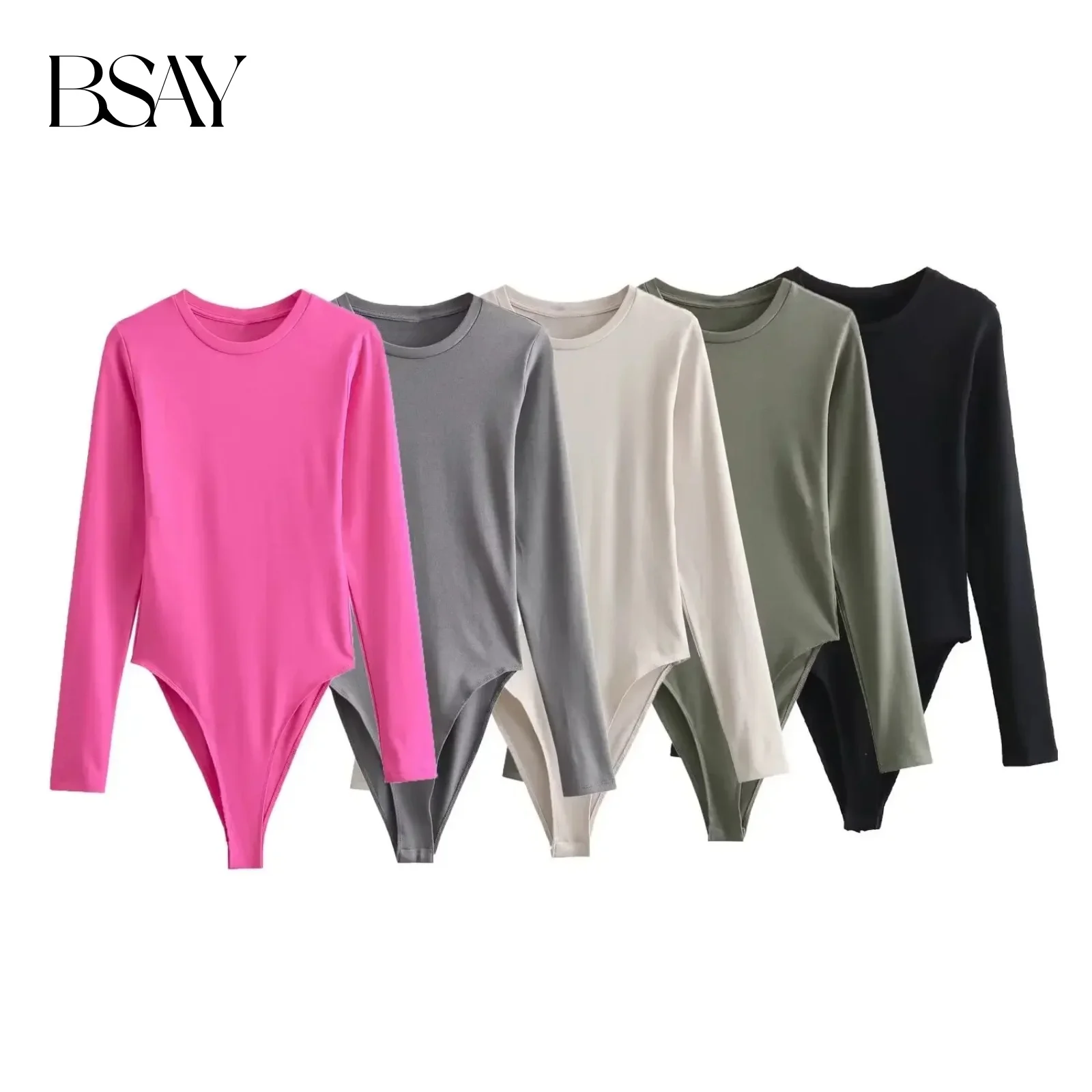

BSAY женская мода 2024, весенний новый пуловер с круглым вырезом, топ с длинными рукавами, хлопковая футболка, шикарный женский комбинезон, футболка Mujer
