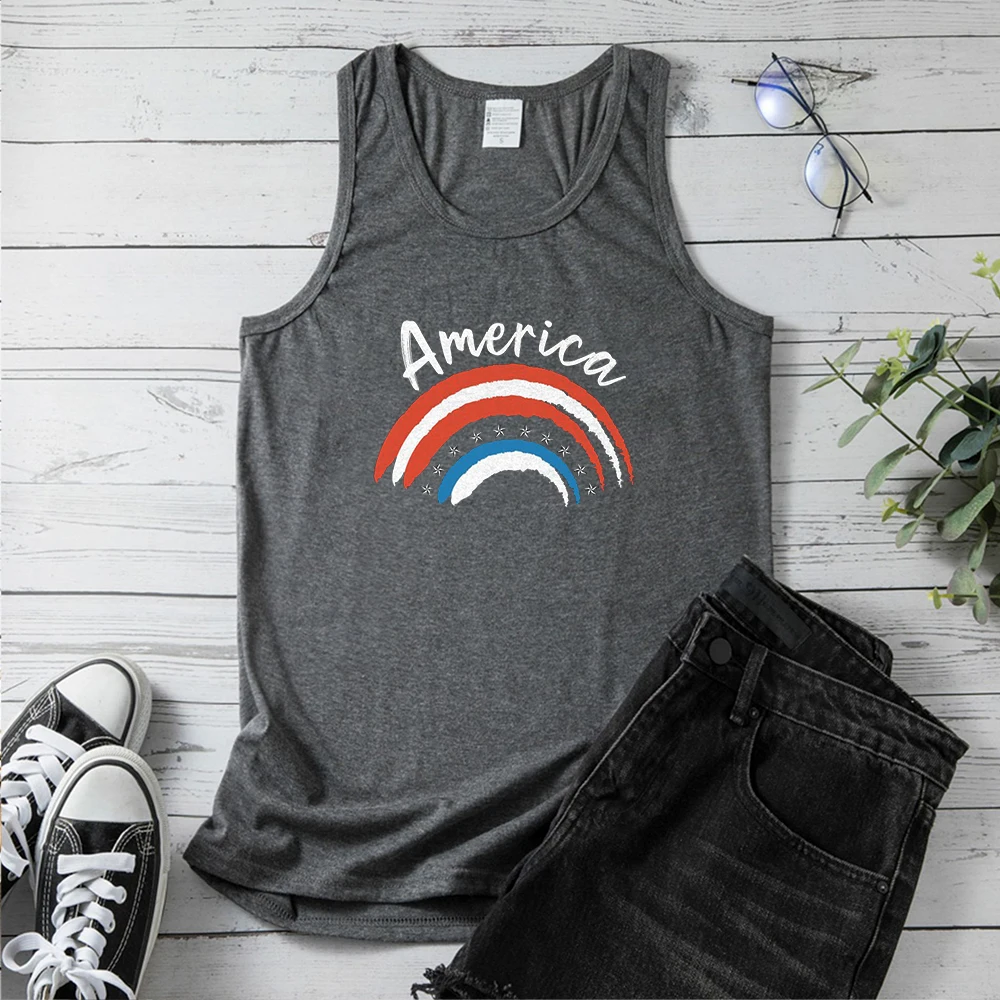 Seeyoushy America Flag Element Rainbow Print Independence Day Liberation Day Summer Womens Tank Top Y2K Trend Top Fashion Blazer