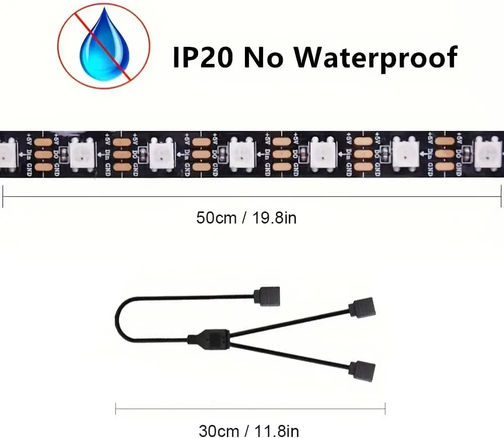 

2Pcs 19.7in RGB Addressable LED Strip Light 60LEDs 5V 3-Pin for PC Gaming Case Motherboard DIY Lighting