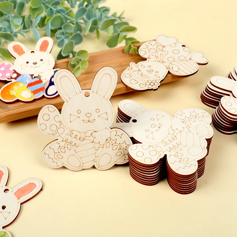 10 Stücke Holz Ostern Kaninchen Blank Hase Eier Hängen Ornament Kinder DIY Malerei Handwerk Geschenke Ostern Party Dekoration Lieferungen