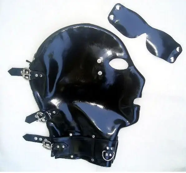 

Latex Hood with Removable Eye Patch and Collar Rubber Mask Cosplay Club Costume
