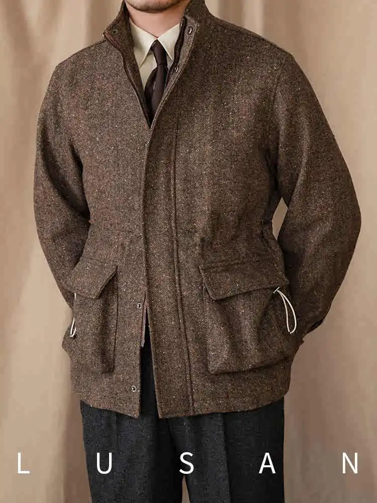 

50% Wool Colored Short Vertical Collar Casual Jacket Vintage Italian Style Gentry Men's Tight Waist Jacket