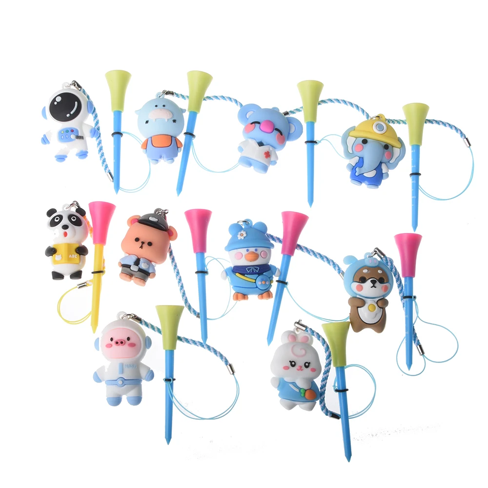 6Pc/bag Golf 83mm Multicolor Plastic scale Tee  With PVC Cartoon Pattern Golf Ball Holder Prevent Loss Golf Rubber Tee Golf Gift