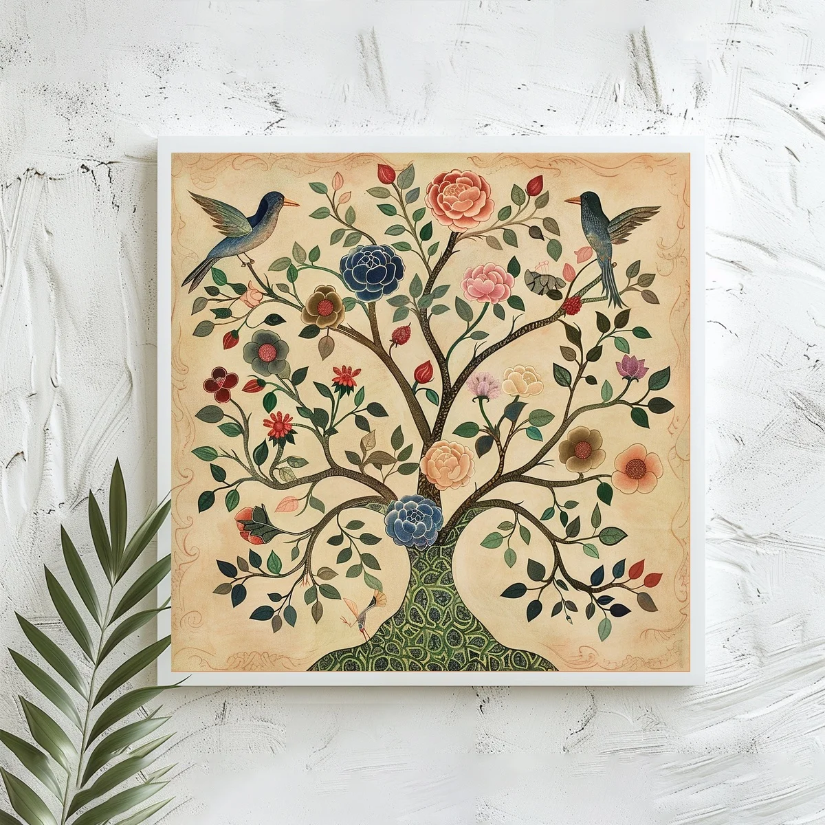 1 Stück 40x40 cm/15,74 Zoll, 11Ct/14Ct Kreuzstich-Set, DIY Valentinstagsgeschenk, Stickerei-Set für Festlichkeiten, Vogel, Blume, Lebensbaum – Detail 2