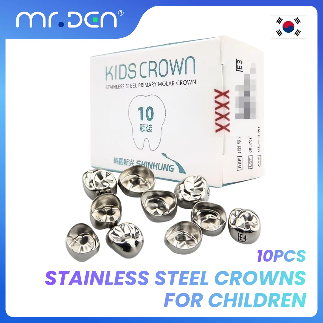 

10PCS Dental Kids Primary Molar Crowns Stainless Steel Preformed 48 Sizes UL-UR-LL-LR for 1st 2nd Molar Teeth