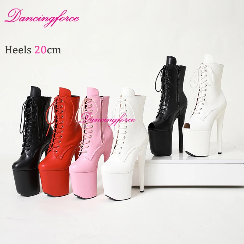 20cm 8Inches Sexy Nightclub Pole Dancing Shoes Women Strappy 20cm 8inches Stiletto Heels Model Runway Exotic Ankle Boots