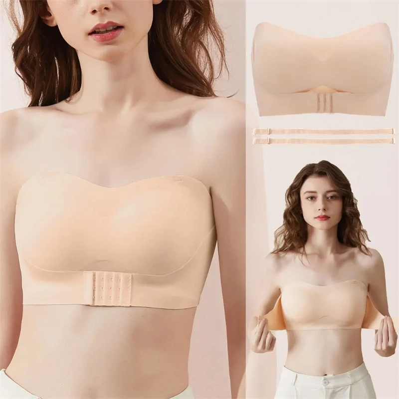 Simplejewel Strapless Bandeau Bra for Women Girls Seamless Push Up Half Bras Tube Top Padded Multiway Brarette