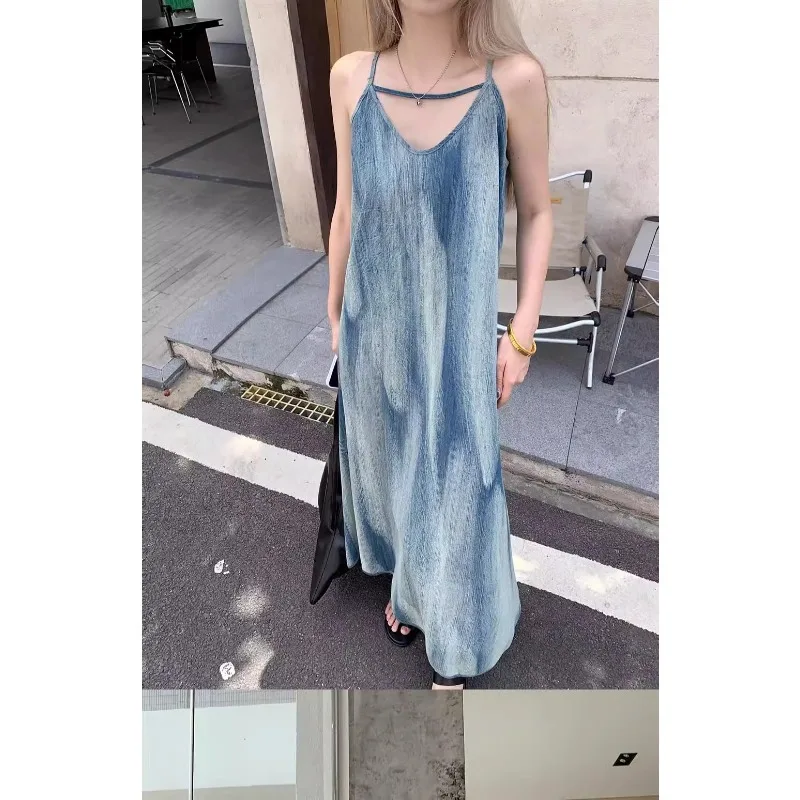 Französische Vintage Subkultur Tie Dye Design Kleider Sommer Neue Y2k Trägerkleid Damen Süße Lose Senior Sense Urlaubskleid