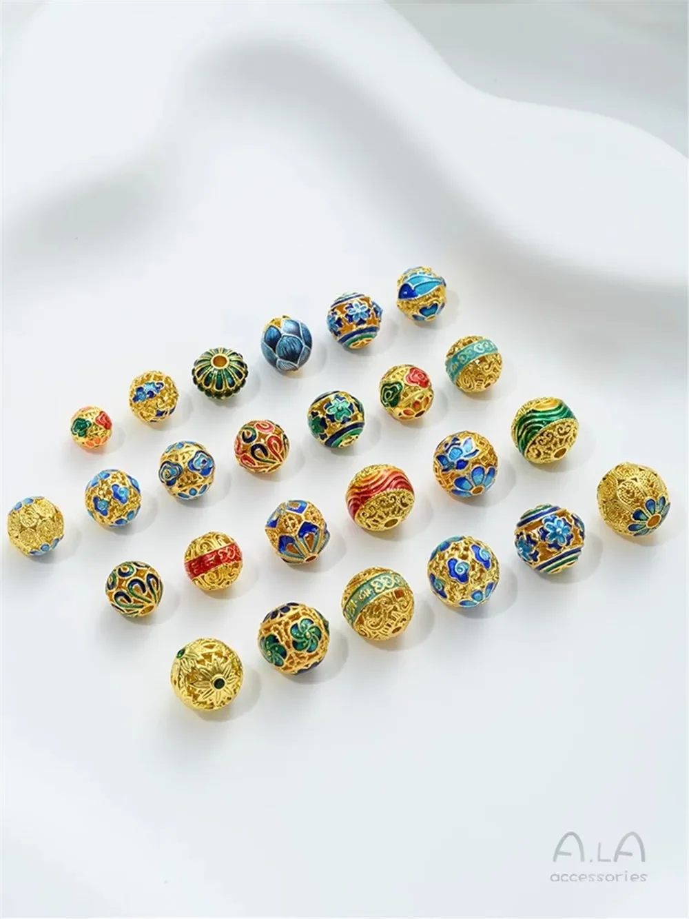 Copper Gold-plated Enamel Color Ball Bead Partition Cloisonne Round Bead DIY Handmade Beaded Bracelet Jewelry Accessories