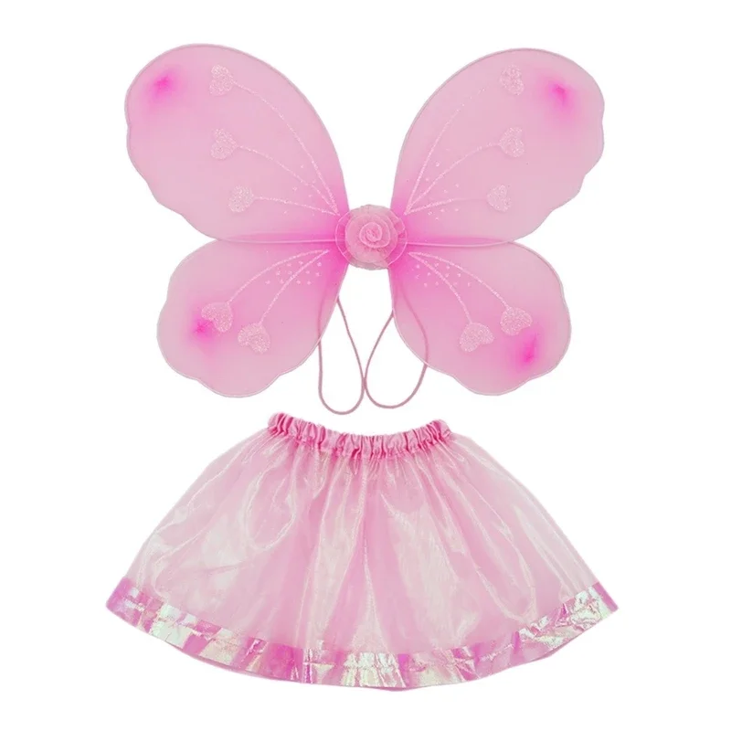 Kinder Mädchen verkleiden sich Rock funkelnder transparenter Schmetterlingsflügel und Haarschmuck Kinder Prinzessin Fee Kostüm