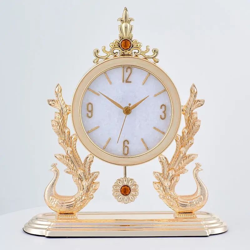 American light luxury table clock, living room bedroom silent desk clock, decorative ornament, leather clock dial, swinging