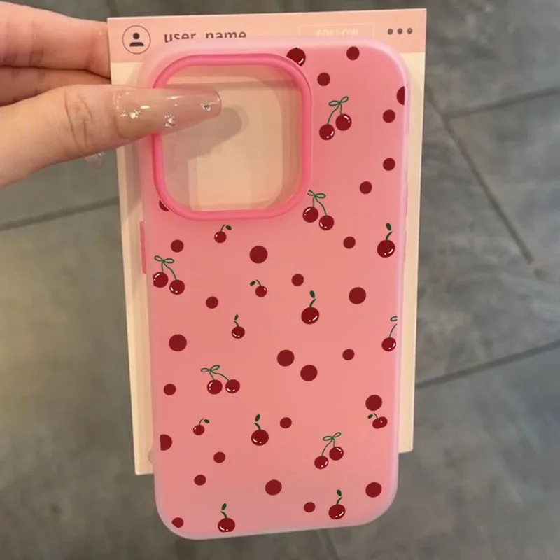 حافظة هاتف كرز صغيرة باللون الوردي لهاتف آيفون 17 برو ماكس اير 16 15 14 13 12 11 برو ماكس XS X XR 7 8 Plus 16E أغطية جيلي #5