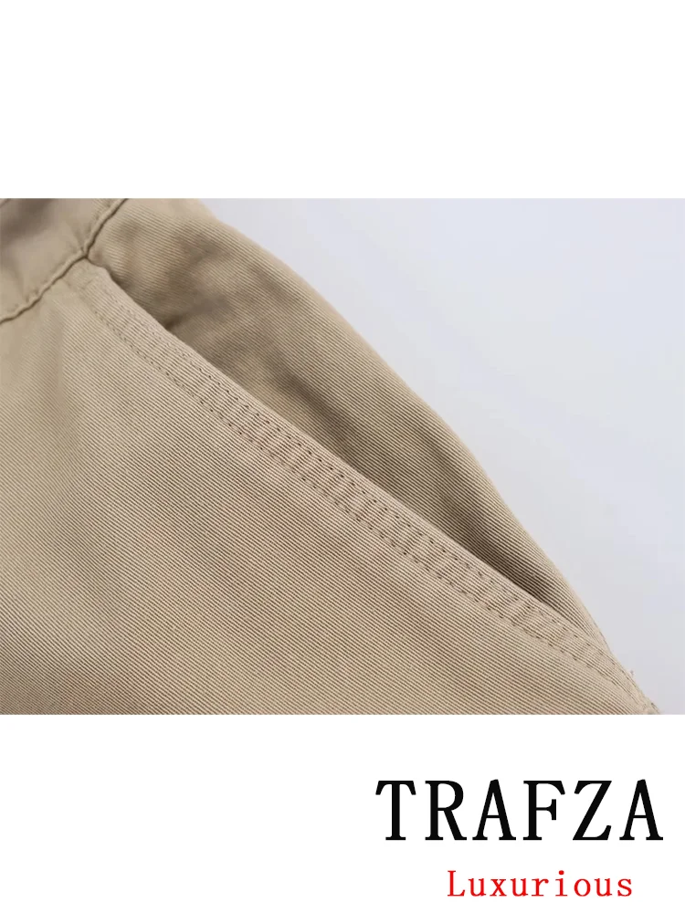 TRAFZA Casual Chic Vintage Women Pants Solid Sashes Pockets Zipper Straight Pants Fashion 2024 Autumn Office Lady Trousers