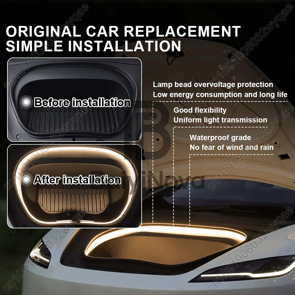 For Tesla Model 3 2021-2023 Front Trunk Ambient Light Model Y Trunk Lamp Car LED Light Flexible waterproof light bar Accessories