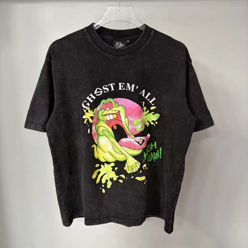 American Streetwear Triple Sevens Green Frog Tongue Print T Shirt Cotton Men Women High Quality Loose Black T-shirt Tops Tee
