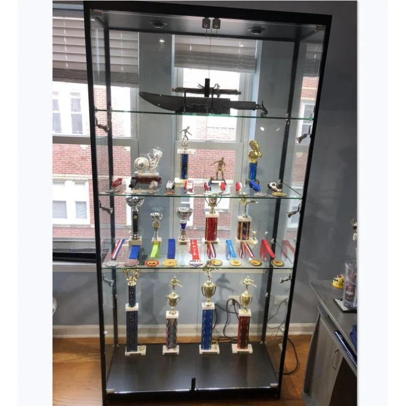 custom.Best Sale Commercial Tall  Glass Display Cabinet 4 Glass Shelves Smoke Store Display Showcase Fixture with Door