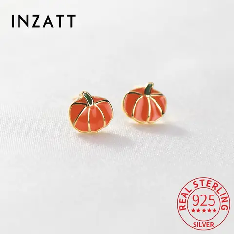 INZATT Real 925 Sterling Silver Orange Pumpkin Stud Earrings For Women Classic Plant Fine Jewelry Halloween Accessories Gift