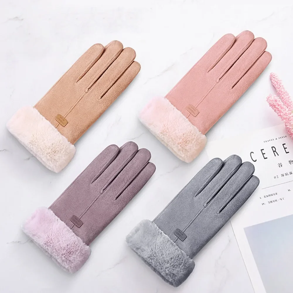 

New Women Winter Thick Plush Gloves Fashion Warm Suede Lady Touch Screen Driving Gloves Outdoor Sports Cycling Glove Mittens