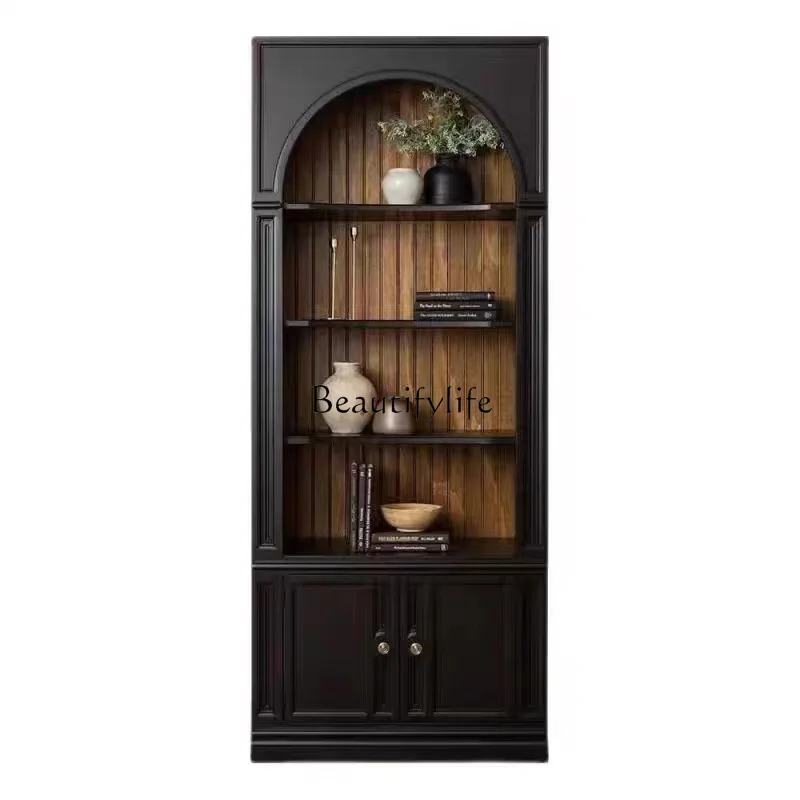 

American Arched Retro Wine Cabinet Locker Nordic Edge Black Bookshelf Display