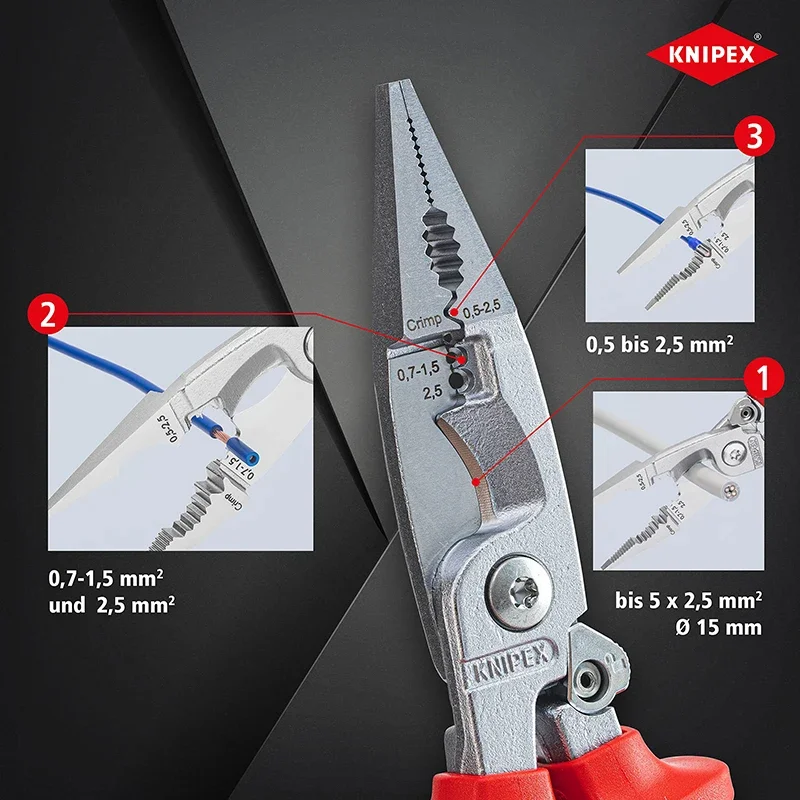 KNIPEX  Pliers for Electrical Installation VDE-Tested with Opening Spring Insulated Plier Cutting Crimping Stripping 1396200