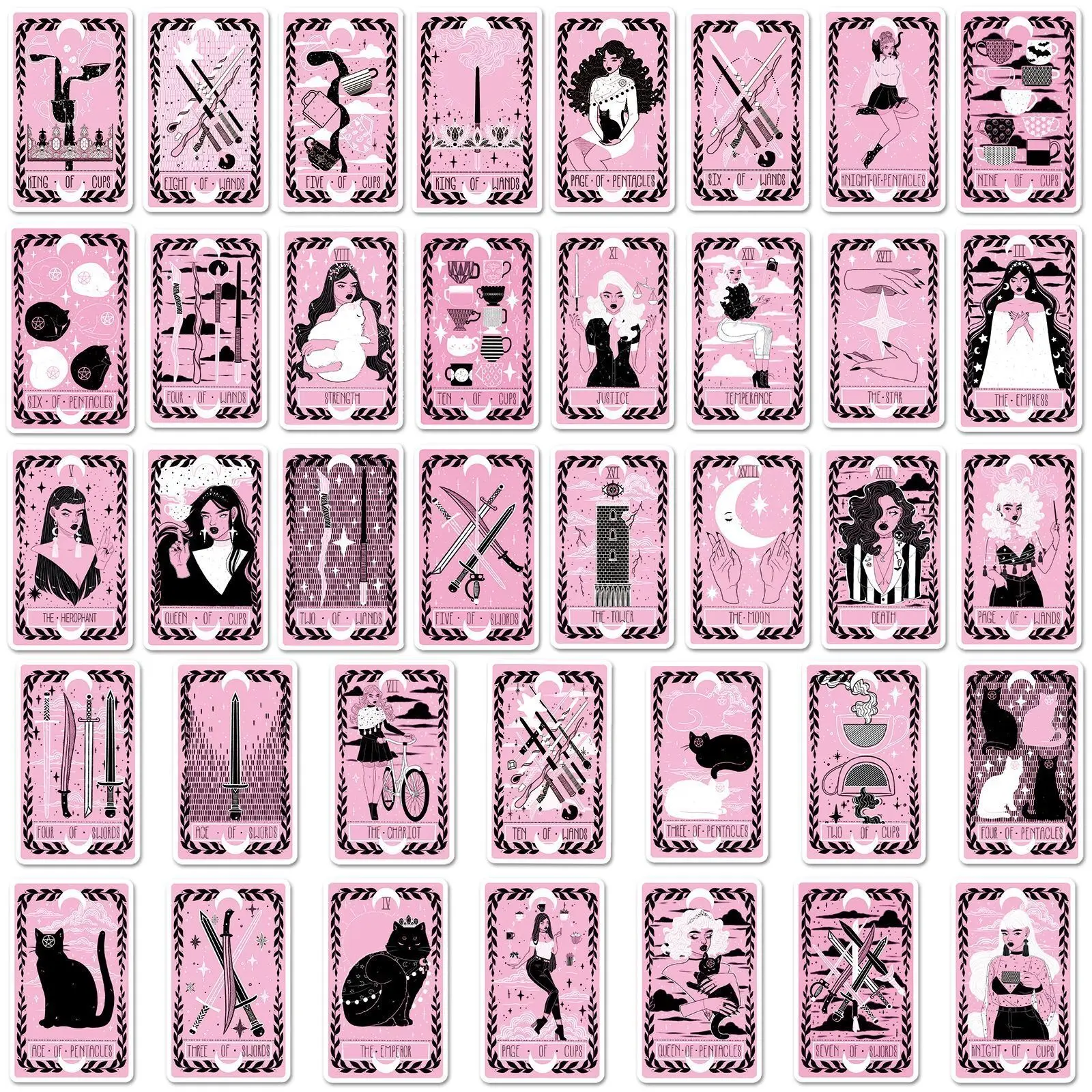 10/78PCS Cool Dark Pink Witch Tarot Stickers Goth Divination Decals Toy DIY Skateboard Laptop Luggage Phone Car Graffiti Sticker