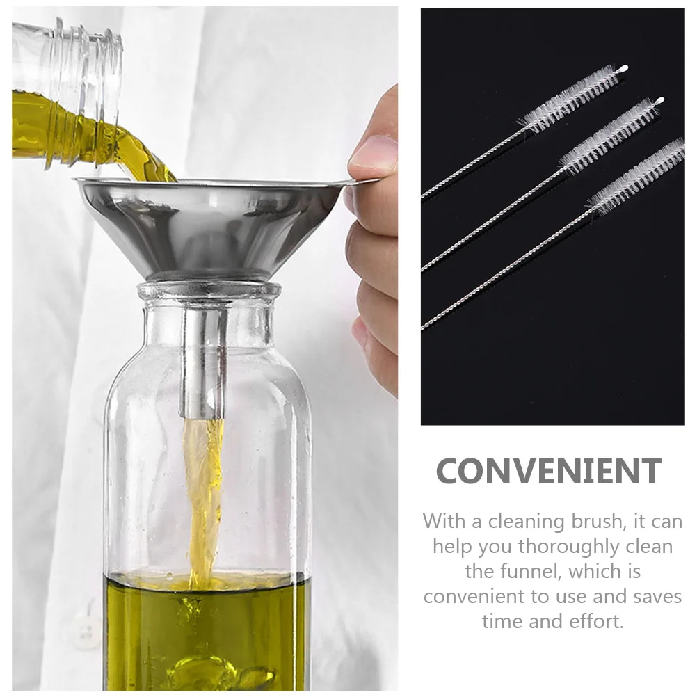 

Brush Funnel Set Kitchen Tools Oil Funnels Filter Cleaning Dispensing Plastic Liquid Container Bottle Stainless Steel Safe