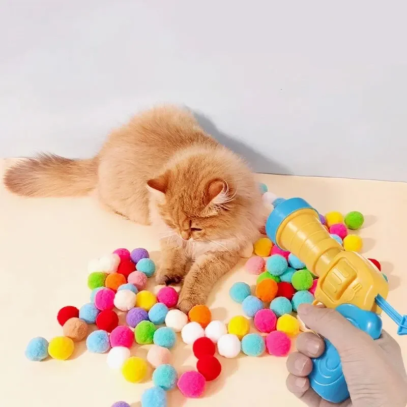 1 Set Cat Plush Toy Interactive Launch Training Cat Toy Mini Shooting Gun Interactive Toy Cat Toy Cat Plush Balls Pet Supplies