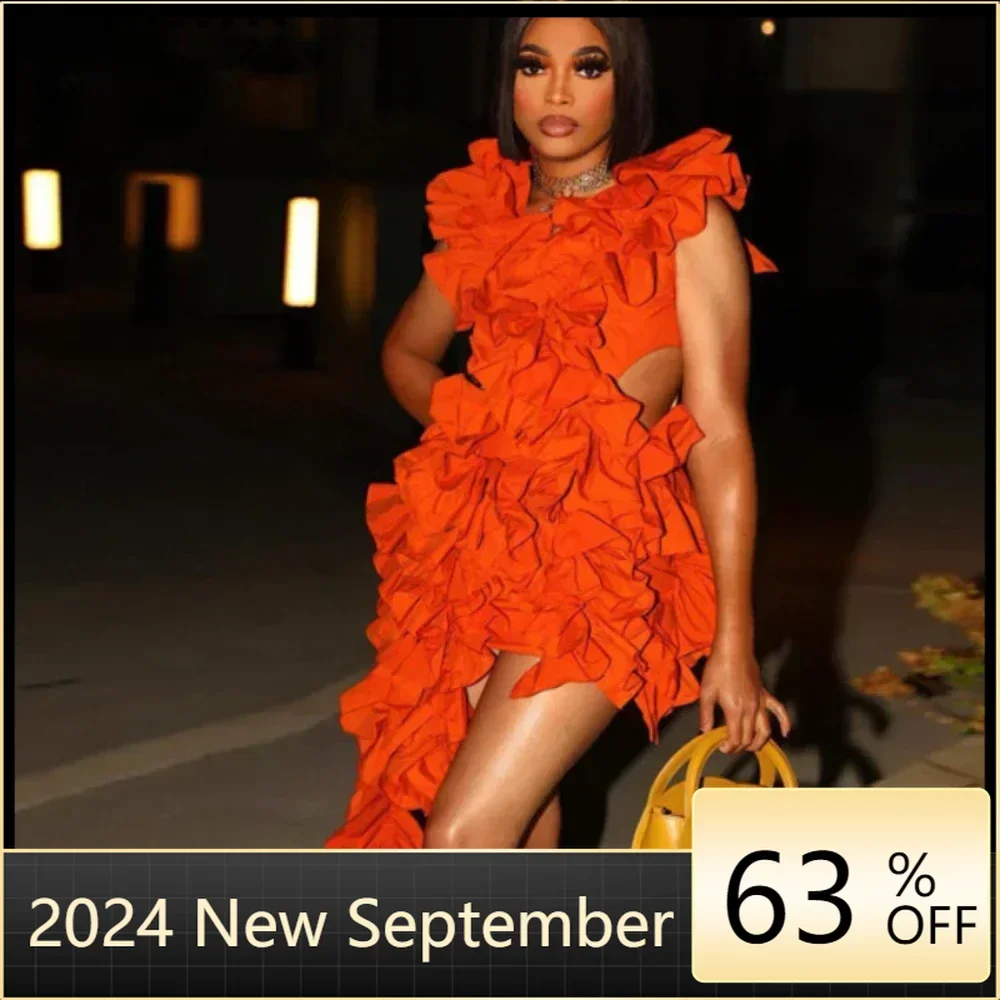 

Ladies Autumn Sleeveless V-Neck Backless Sexy Birthday Party Mini Dresses For Women Ruffle New Fashion Clubwear Y2K Baddie Dress