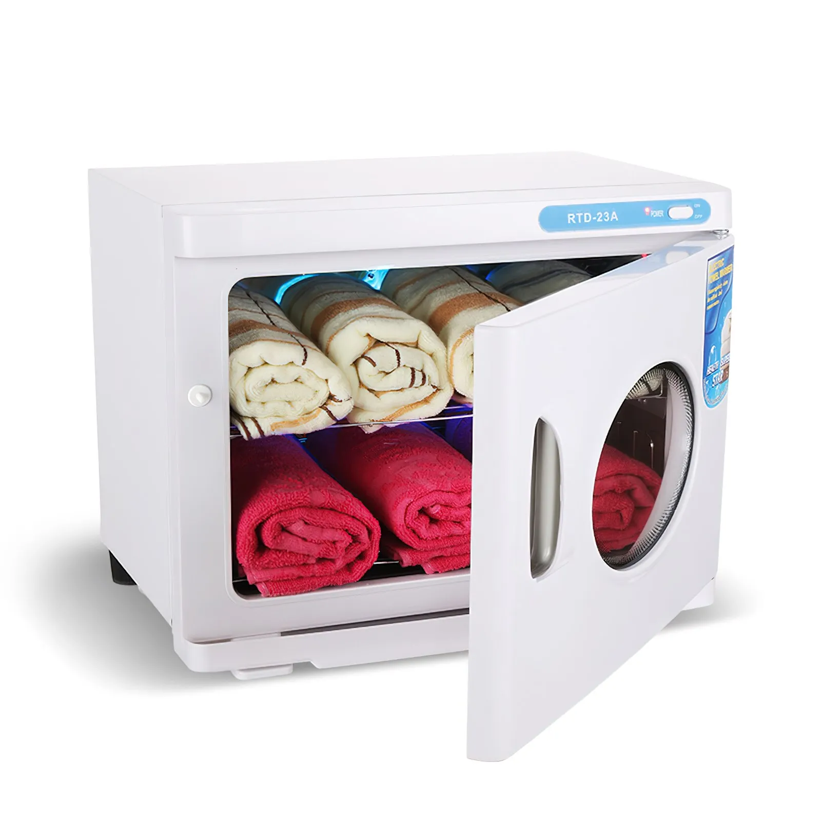 Chauffe-serviettes 23L grande capacité avec fenêtre transparente, chauffage rapide et complet 2-en-1 pour soins du visage, SPA, massage, salon