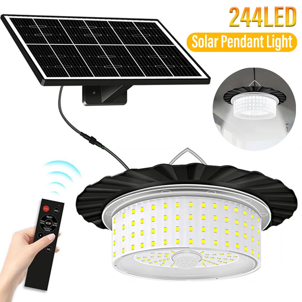 E2 Outdoor Solar Pendant Light with Motion Sensor Solar Lamp Outdoor Light 5 Modes with Remote Control 360° Wide Angle Lighting